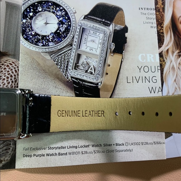 Origami Owl Signature Silver Locket WATCH Crystals Black Croc Leather Stainless - Picture 5 of 13